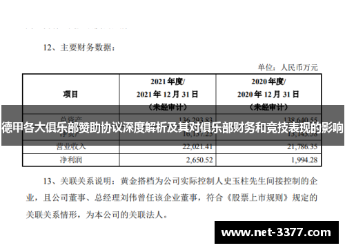 德甲各大俱乐部赞助协议深度解析及其对俱乐部财务和竞技表现的影响