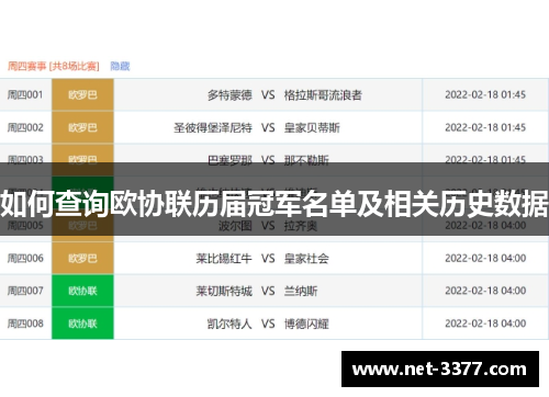 如何查询欧协联历届冠军名单及相关历史数据